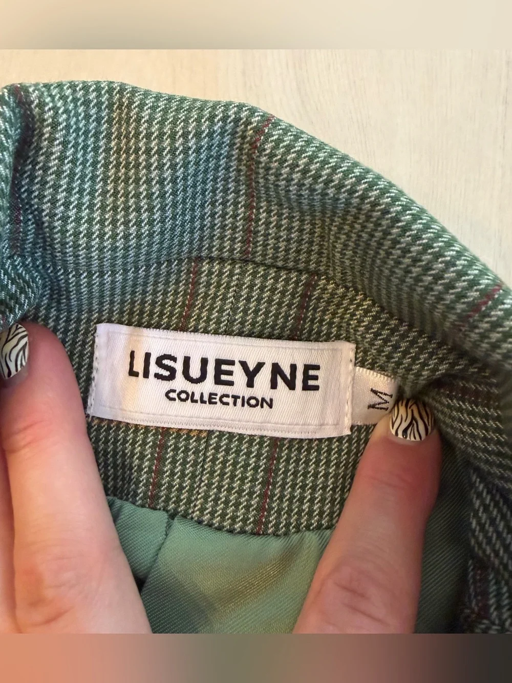 Lisueyne Green Stripe & Plaid Double-Breasted Pantsuit - Picture 3 of 5